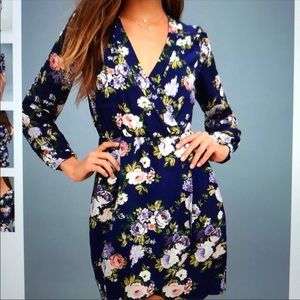 Lulu’s That's a Wrap Navy Blue Floral Print Dress